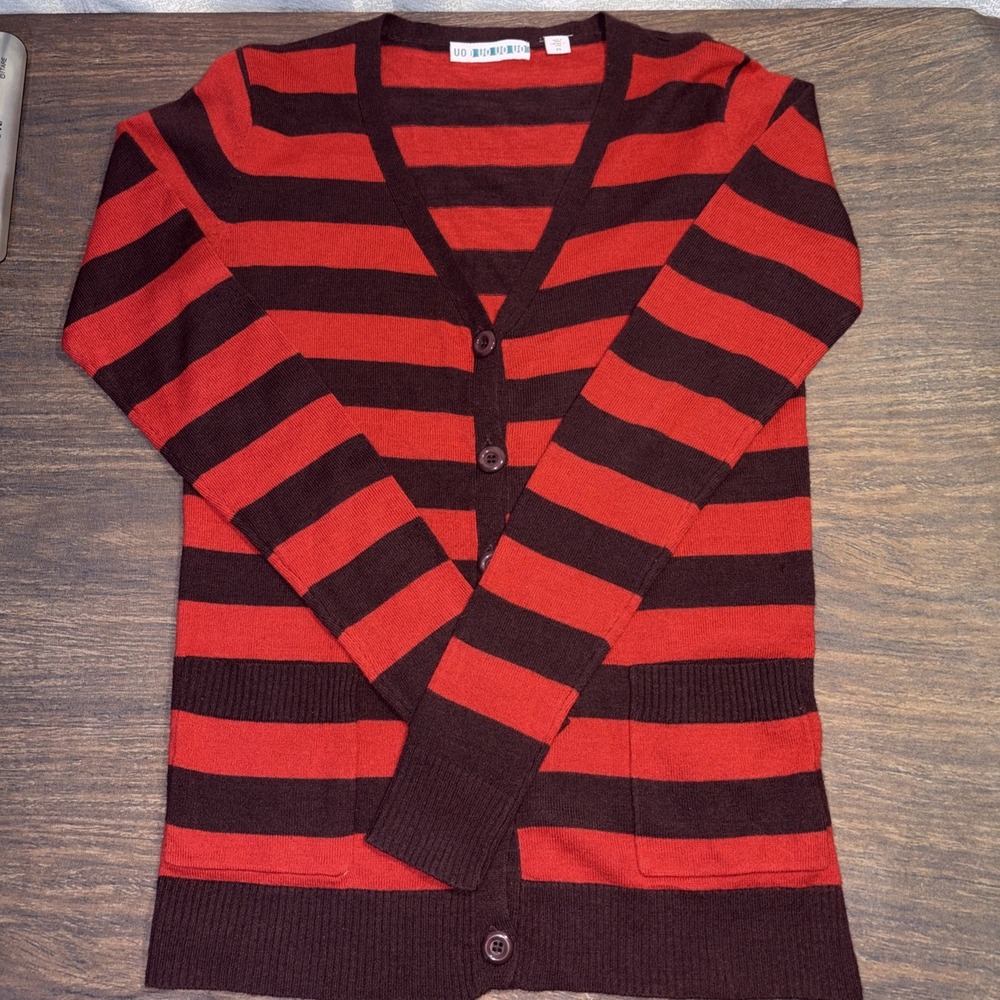 Urban Outfitters Maroon Red Striped Button Cardigan Sweater Size XS